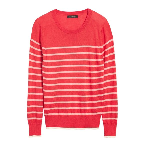 Banana Republic Silk Cashmere Striped Sweater Red & Pink Womens M - Picture 3 of 8